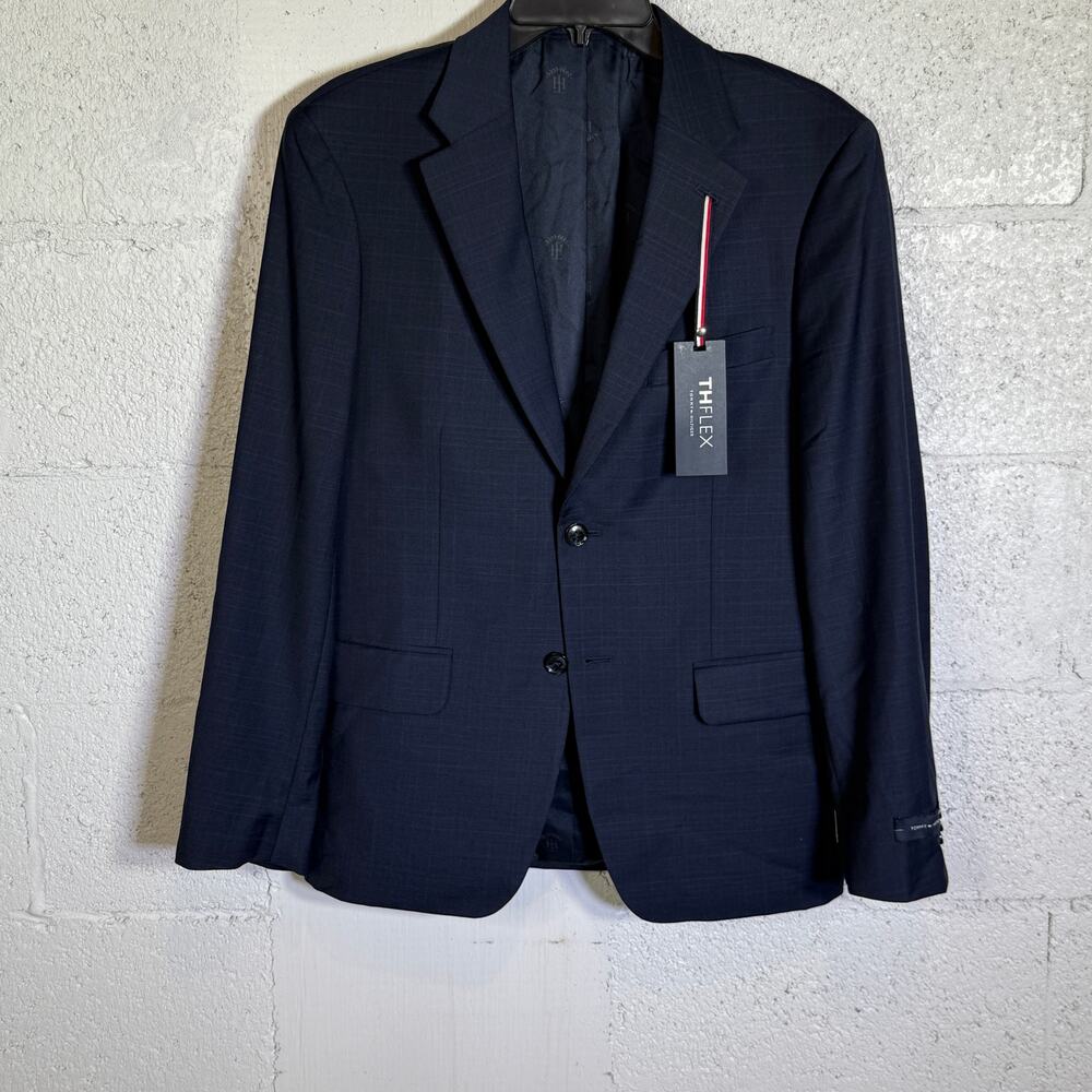 Tommy Hilfiger Men's Modern Stretch Wool Blend Plaid Suit Jacket blue, 36R $450